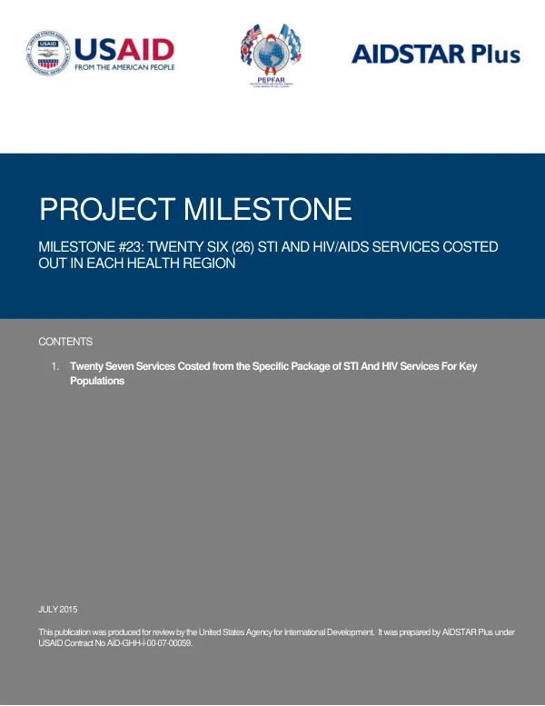 Twenty Seven Services Costed from the Specific Package of STI And HIV Services For Key Populations