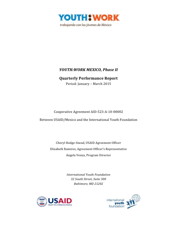 Youth:Work Mexico, Phase II Quarterly Performance Report: January – March 2015