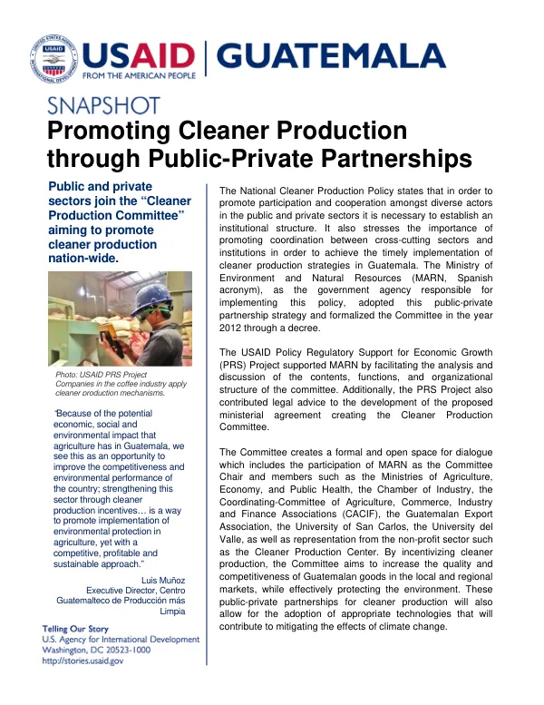 Promoting Cleaner Production through Public-Private Partnerships in Guatemala
