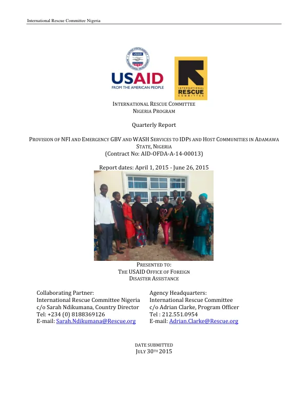 Provision of NFI and Emergency GBV and WASH Services to IDPs and Host Communities in Adamawa State, Nigeria