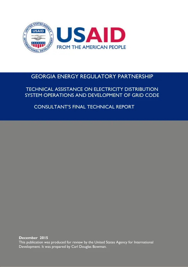 Georgia Energy Regulatory Partnership: Technical Assistance on Electricity Distribution System Operations and Development of Grid Code