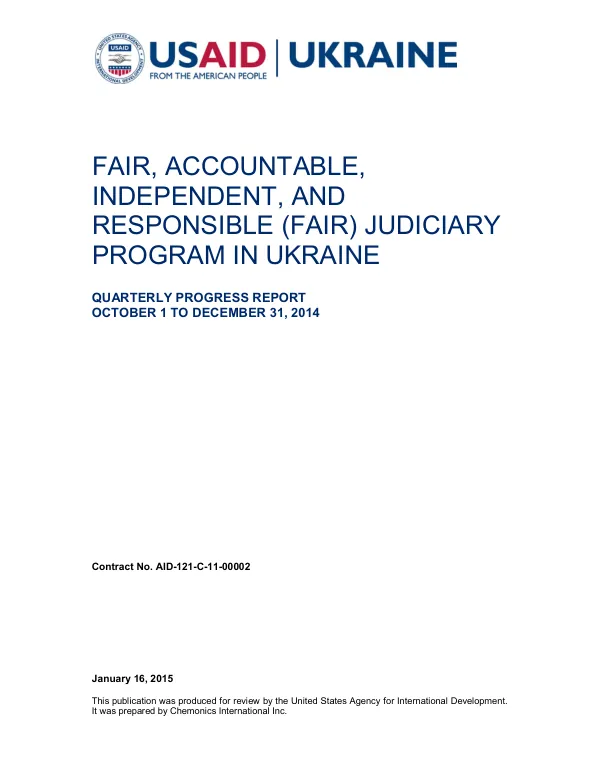 Quarterly Progress Report: FAIR, Accountable, Independent, and Responsible (FAIR) Judiciary Program in Ukraine