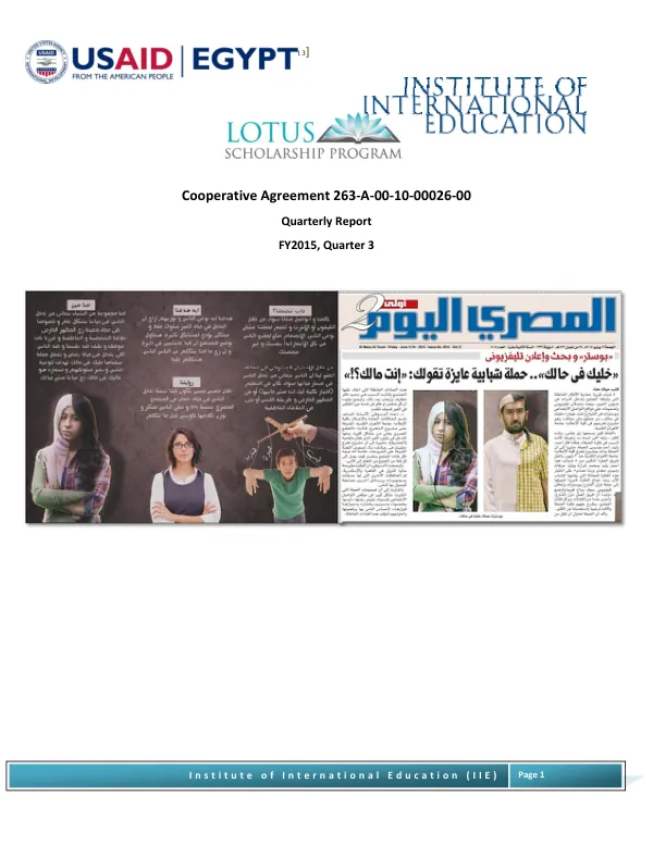 LOTUS Scholarship Program, Quarterly Report, FY2015, Quarter 3