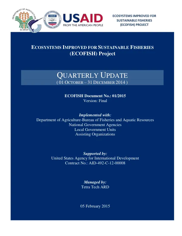 Ecosystems Improved for Sustainable Fisheries (ECOFISH) Project Quarterly Progress Update (01 October – 31 December 2014)
