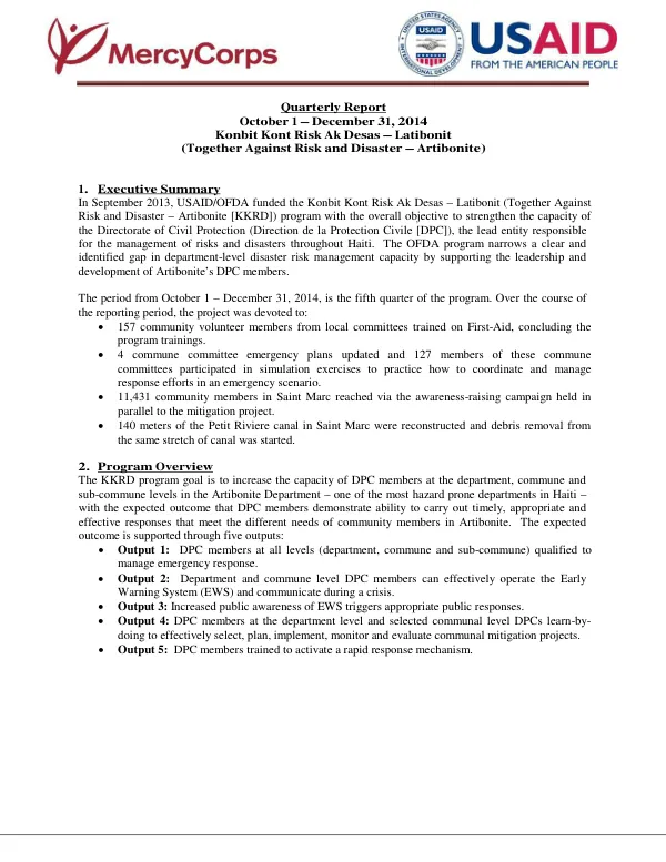 FY14 Q4 quarterly report KKRD Submitted January 31, 2015
