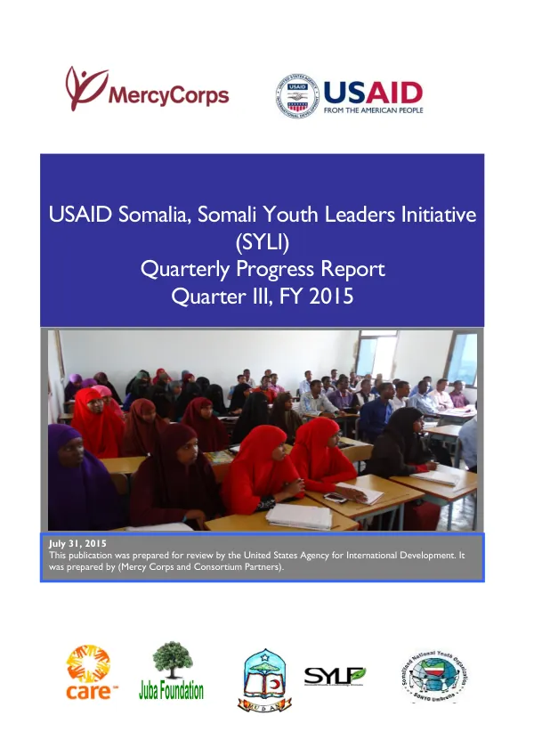 Quarterly Progress Report: Somali Youth Leaders Initiative (SYLI) FY 2015 Q3