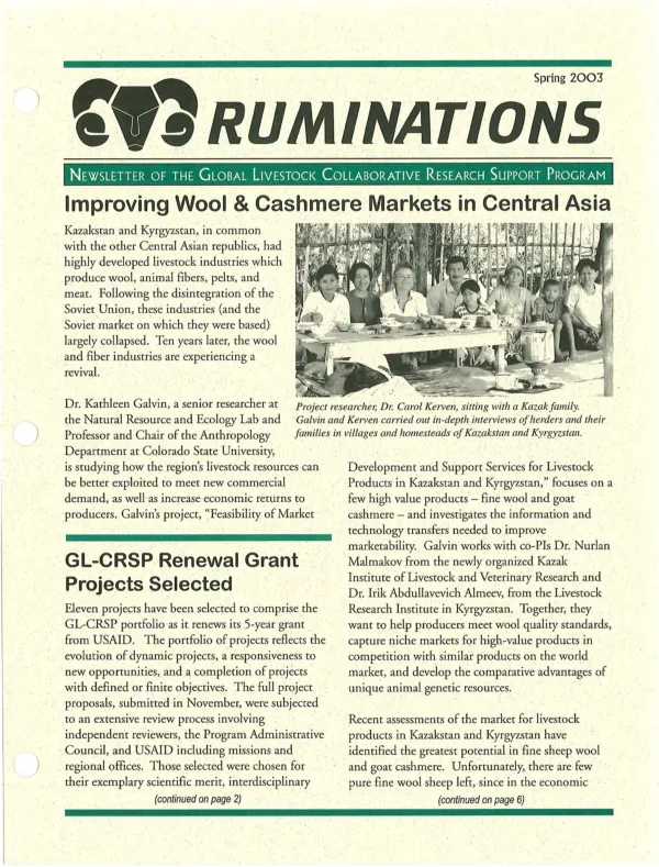 NEWSLETTER OF THE GLOBAL LIVESTOCK COLLABORATIVE RESEARCH SUPPORT PROGRAM