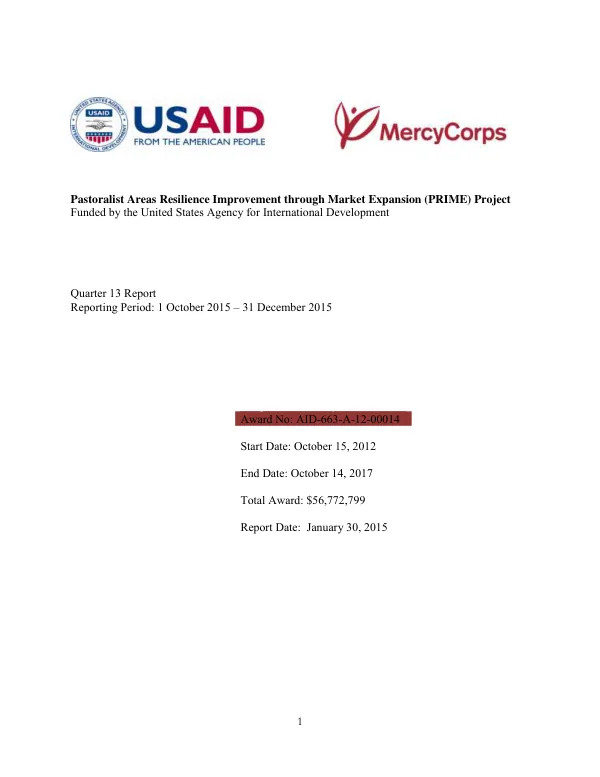 Pastoralist Areas Resilience Improvement through Market Expansion (PRIME) Project Quarter 13 Report