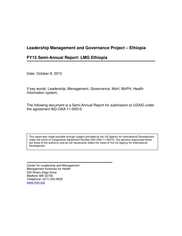 FY15 Semi-Annual Report: LMG Ethiopia