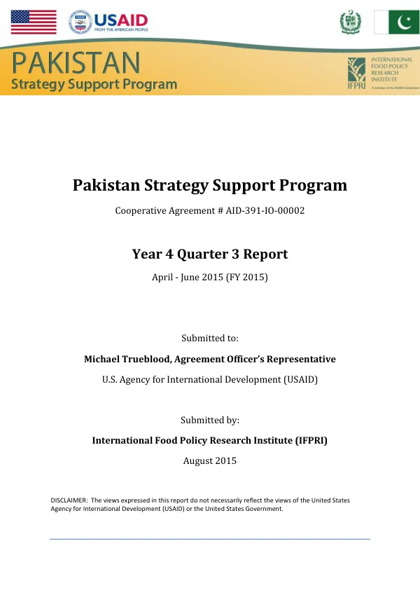 Pakistan Strategy Support Program – Third Quarter Report – FY 2015