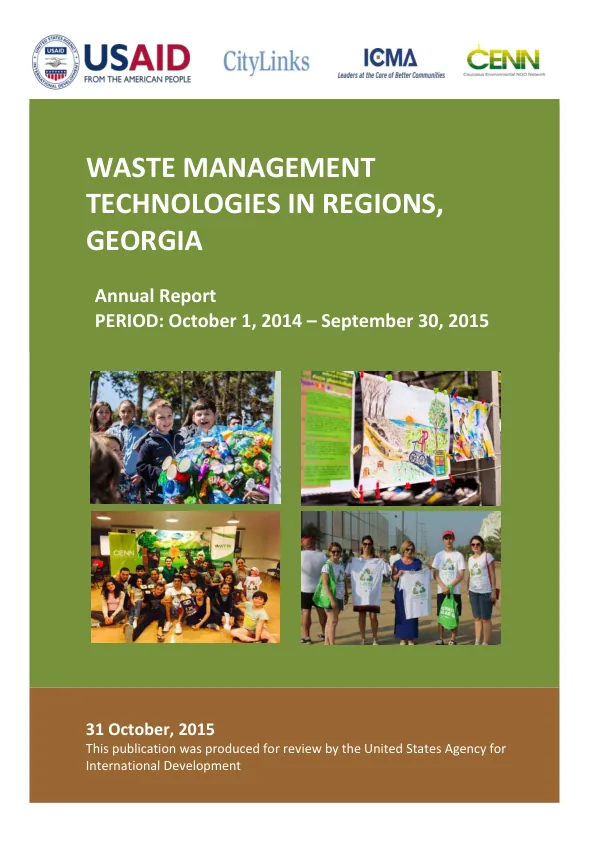 Waste Management Technologies in Regions, Georgia Annual Report October 1, 2014 – September 30, 2015