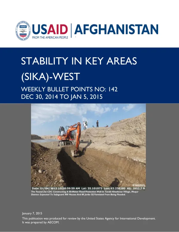 SIKA-West Weekly Bullet Points No. 142: Dec 30, 2014 to Jan 5, 2015