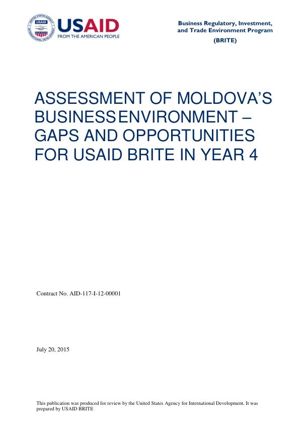 Assessment of Moldova’s Business Environment – Gaps and Opportunities for USAID BRITE in Year 4