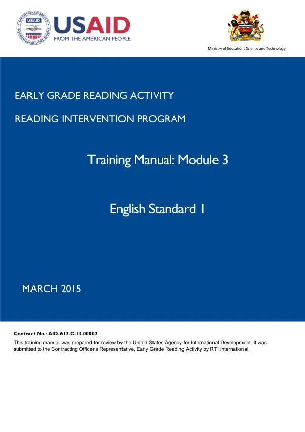 Early Grade Reading Activity English Standard 1 Module 3 Training Manual