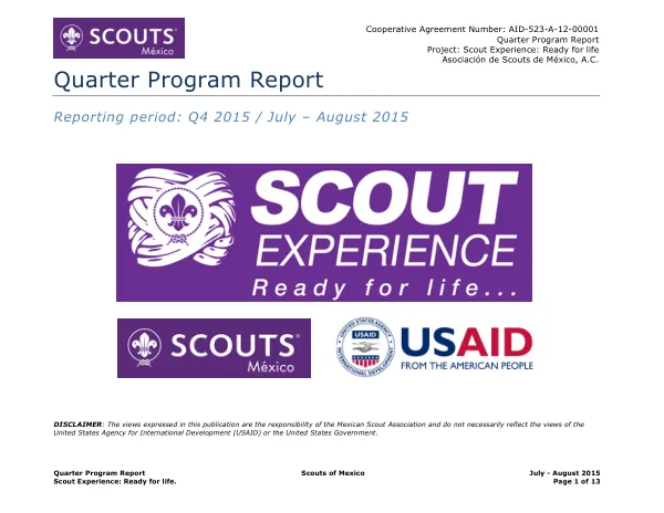 Quarter Program Report: Scout Experience: Ready for life