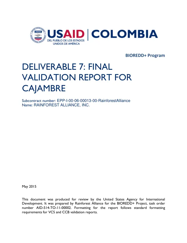 Final Validation Report for Cajambre REDD+ Project