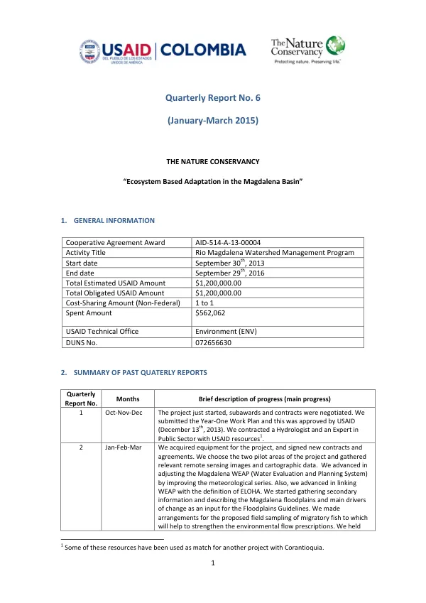 Quarterly Report No. 6 (January-March 2015)