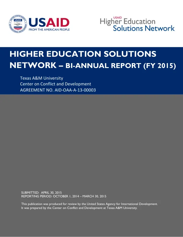 Higher Education Solutions Network – Bi-Annual Report (FY 2015)