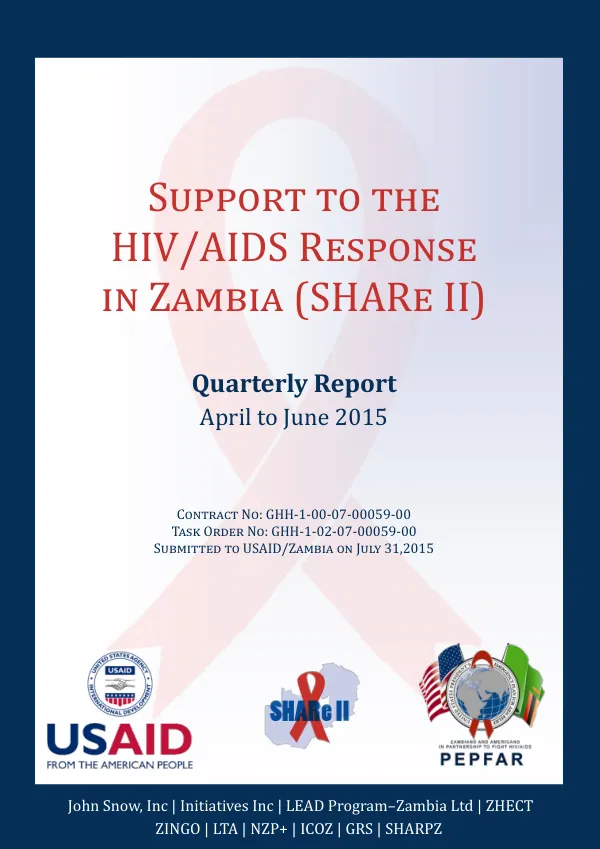 Support to the HIV/AIDS Response in Zambia (SHARe II) Quarterly Report: April to June 2015