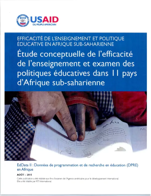 Efficacite de l'Enseignement et Politique Educative en Afrique Sub-Saharienne