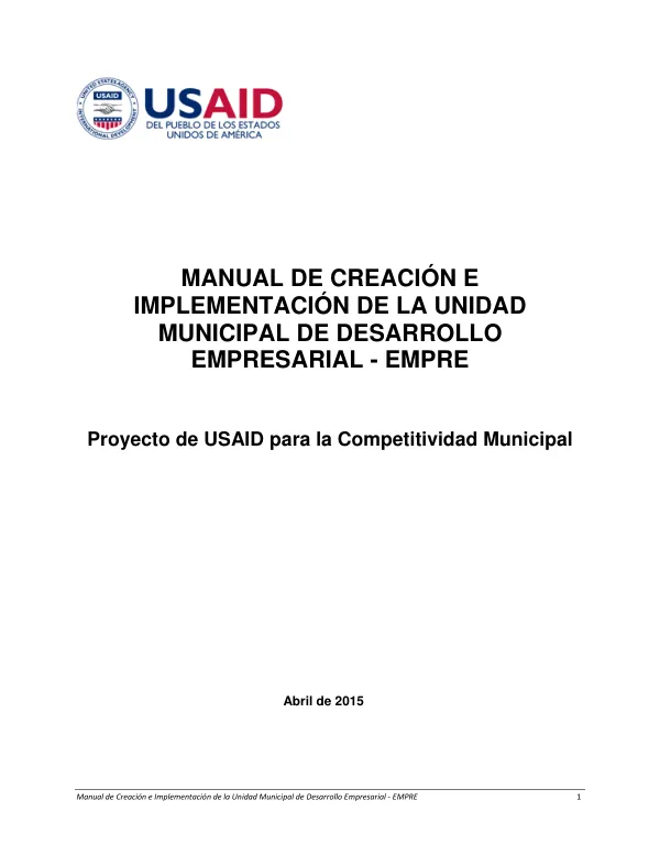 Manual de Creación e Implementación de la Unidad Municipal de Desarrollo Empresarial - EMPRE