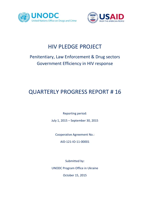 Quarterly Progress Report # 16: HIV PLEDGE Project