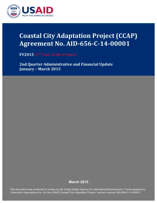 Quarterly Administrative and Financial Update January – March 2015 Coastal City Adaptation Project (CCAP)