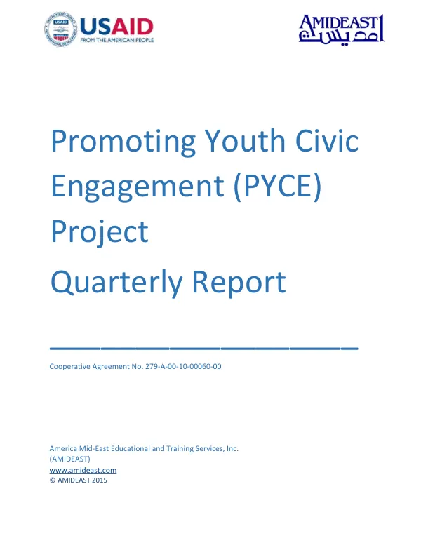 Quarterly Report: Promoting Youth Civic Engagement (PYCE) Project