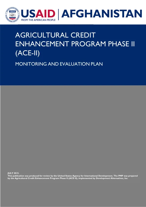 Agricultural Credit Enhancement (ACE) Program Phase II (ACE-II) Monitoring and Evaluation Plan