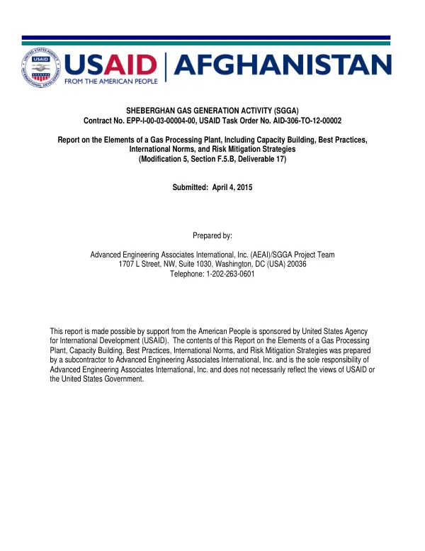 Report on the Elements of a Gas Processing Plant, Including Capacity Building, Best Practices, International Norms, and Risk Mitigation Strategies