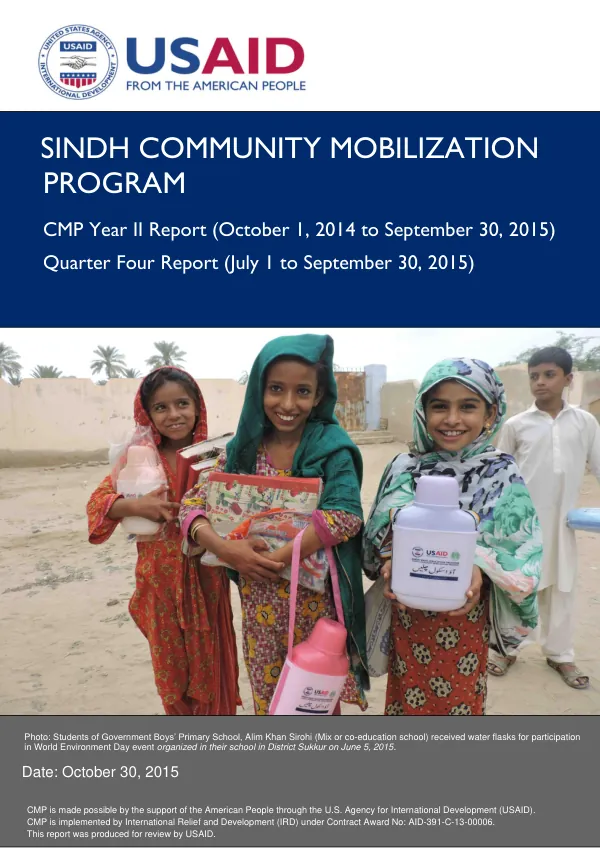 Sindh Community Mobilization Program (CMP) Year II, Annual/Quarter 4 Report: October 1, 2014 – September 30, 2015