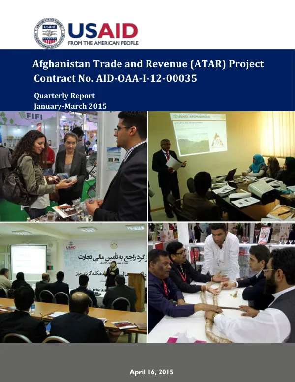 Afghanistan Trade and Revenue (ATAR) Project January-March 2015 Quarterly Report