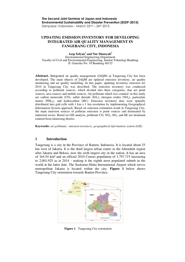 Updating Emission Inventory for Developing Integrated Air Quality Management in Tangerang City, Indonesia