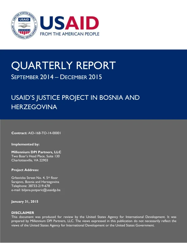 USAID's Justice Project in Bosnia and Herzegovina, Quarterly Report