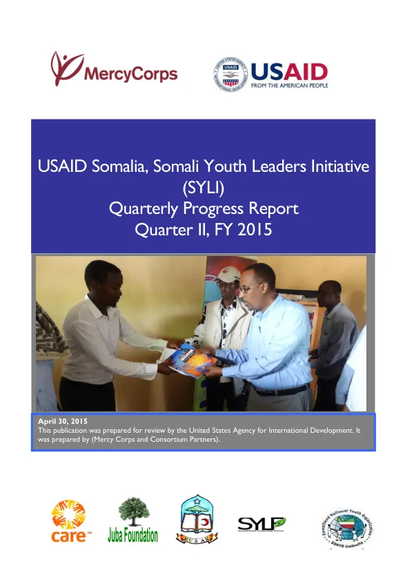Somali Youth Leaders Initiative (SYLI) FY 2015 Q2 PROGRESS REPORT