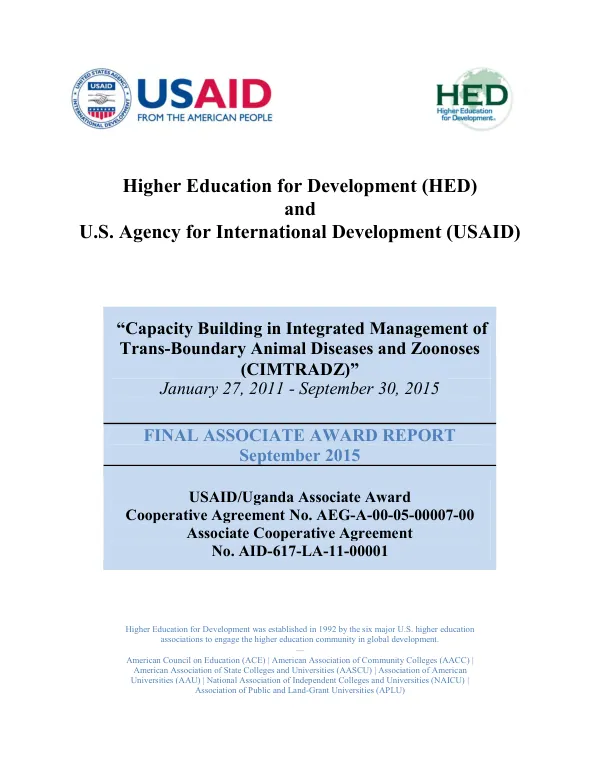 Capacity Building in Integrated Management of Trans-Boundary Animal Diseases and Zoonoses (CIMTRADZ)