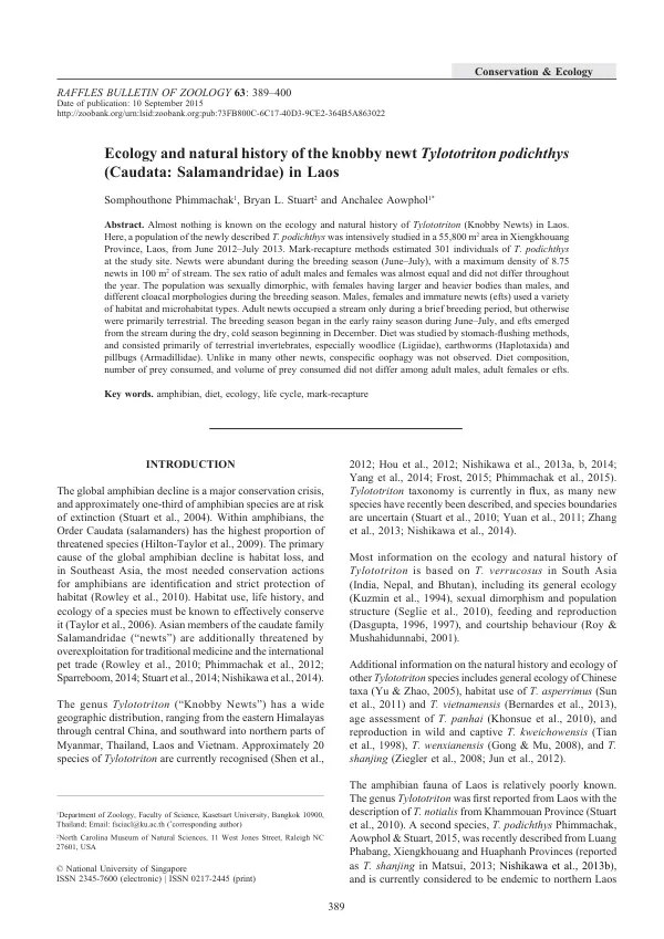 Ecology and natural history of the knobby newt Tylototriton podichthys in Laos
