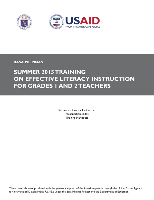 First Training on Effective Literacy Instruction for Grades 1 & 2