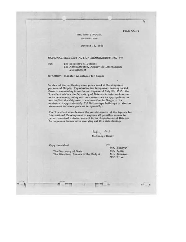 Disaster assistance for Skopje[, Yugoslavia]