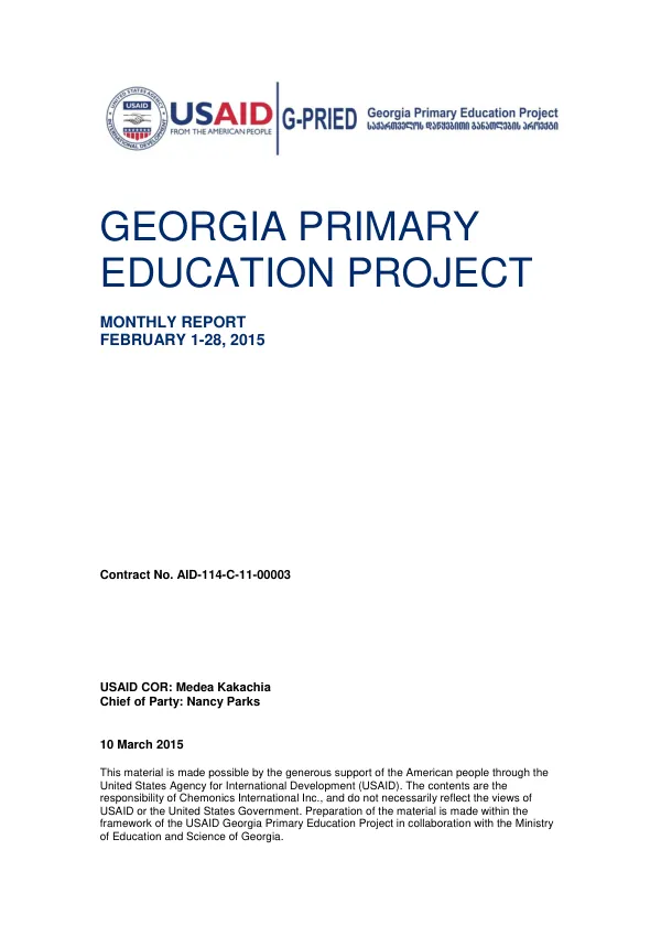 Georgia Primary Education Project Monthly Report February 1-28, 2015