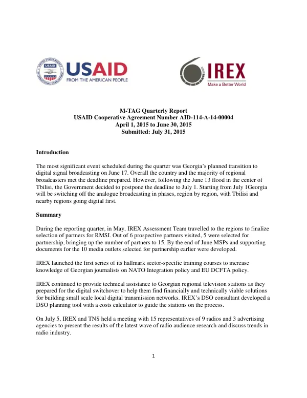 M-TAG Quarterly Report April 1, 2015 to June 30, 2015