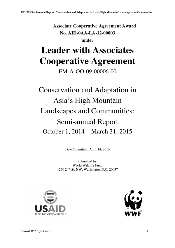 FY 2013 Semi-annual Report: Conservation and Adaptation in Asia’s High Mountain Landscapes and Communities