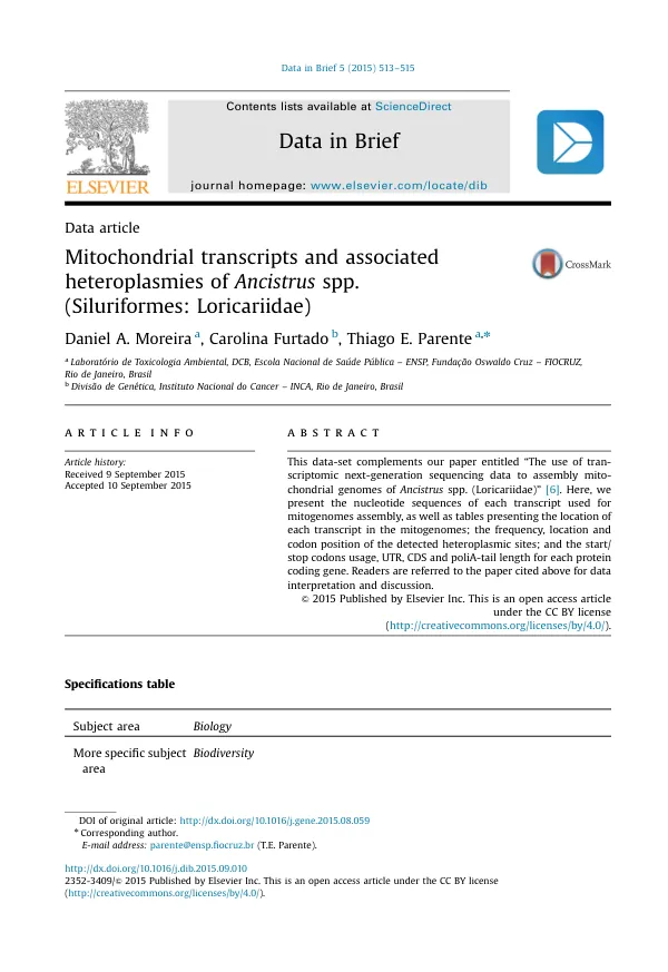 Mitochondrial transcripts and associated heteroplasmies of Ancistrus spp. (Siluriformes: Loricariidae)