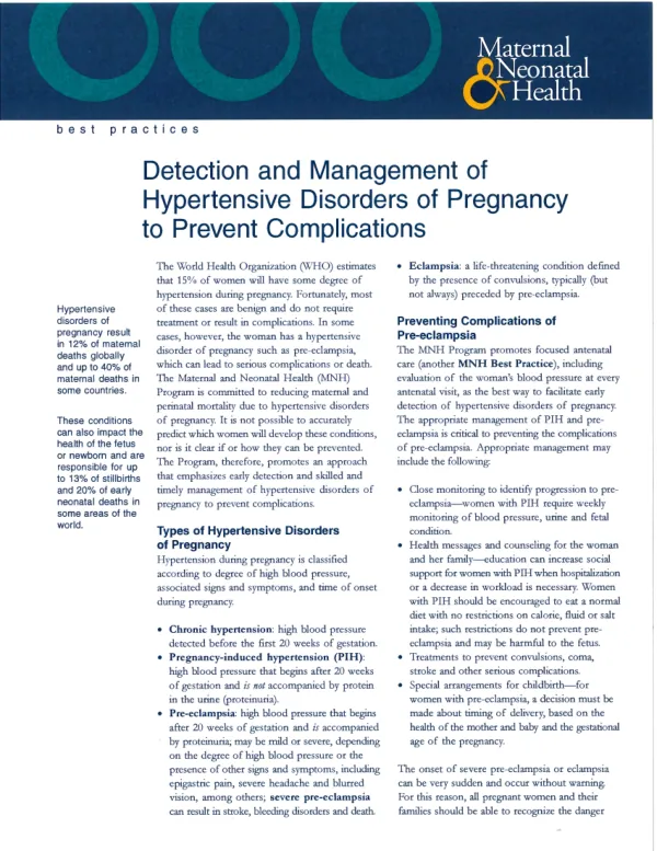 Detection and Management of Hypertensive Disorders of Pregnancy to Prevent Complications