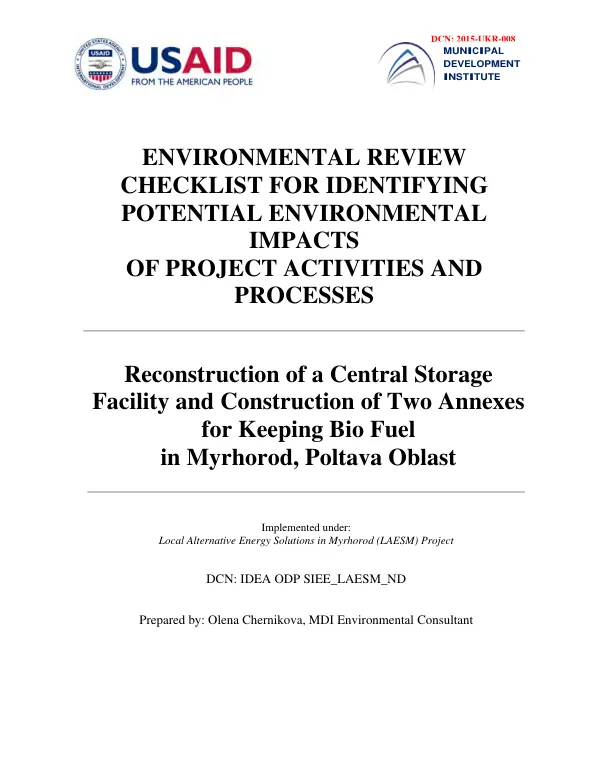 Environmental Review Checklist for Identifying Potential Environmental Impacts of Project Activities and Processes