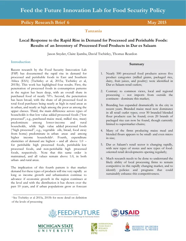 Feed the Future Innovation Lab for Food Security Policy Policy Research Brief 6