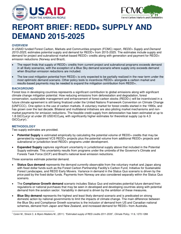 REDD+ Supply and Demand 2015-2025