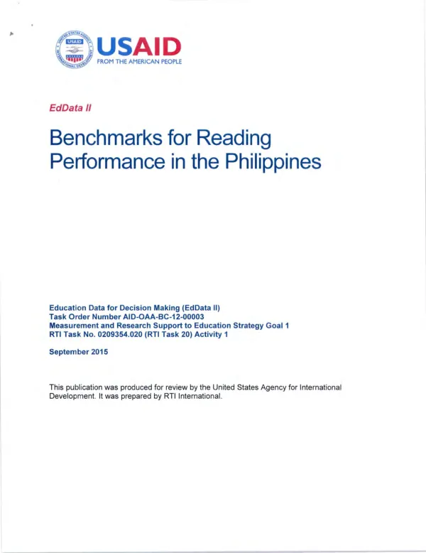 Benchmarks for Reading Performance in the Philippines