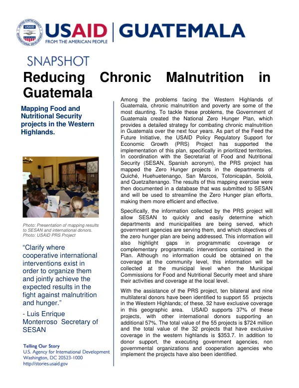 Reducing Chronic Malnutrition in Guatemala: Mapping Food and Nutritional Security projects in the Western Highlands