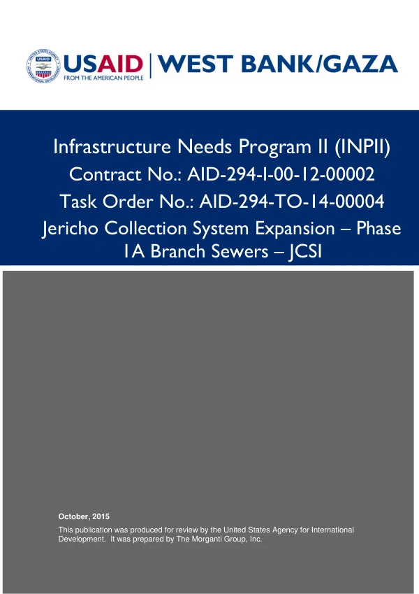 Infrastructure Needs Program II (INPII) Jericho Collection System Expansion – Phase 1A Branch Sewers-JCSI Construction Monthly Progress Report